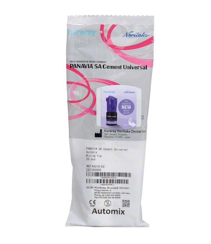 Verpackung der PANAVIA™ SA Cement Universal Mischkanülen mit Produktdetails und Logo.