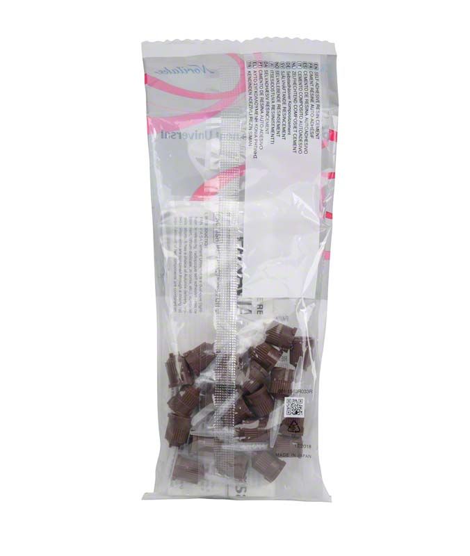 Kunststoffbeutel mit mehreren braunen PANAVIA™ SA Cement Universal Mischkanülen.