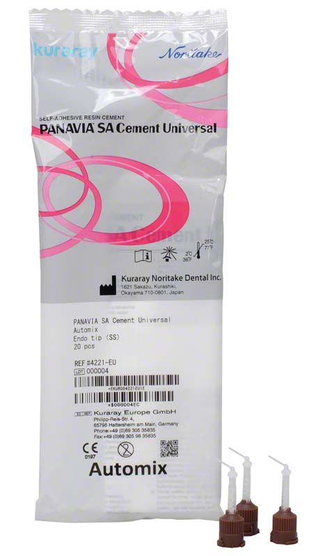 Verpackung der PANAVIA™ SA Cement Universal Endo Tips mit braunen Ansätzen.