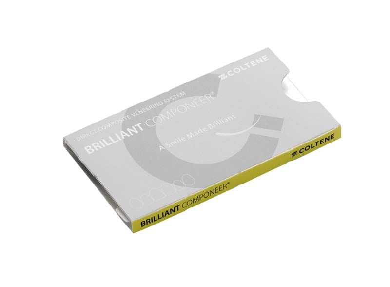 BRILLIANT COMPONEER® Translucent Größe S Verpackung mit Logo und Produktinformationen.