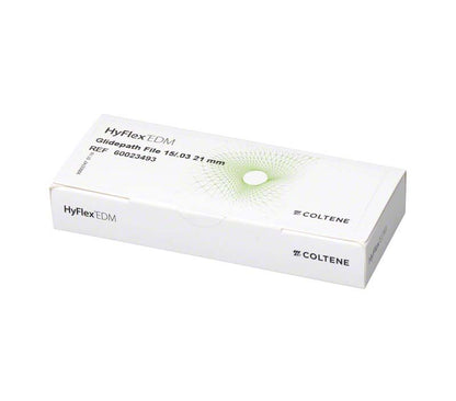 HyFlex™ EDM Glide Path File 15/.03 Verpackung mit grünem Design auf weißem Hintergrund.