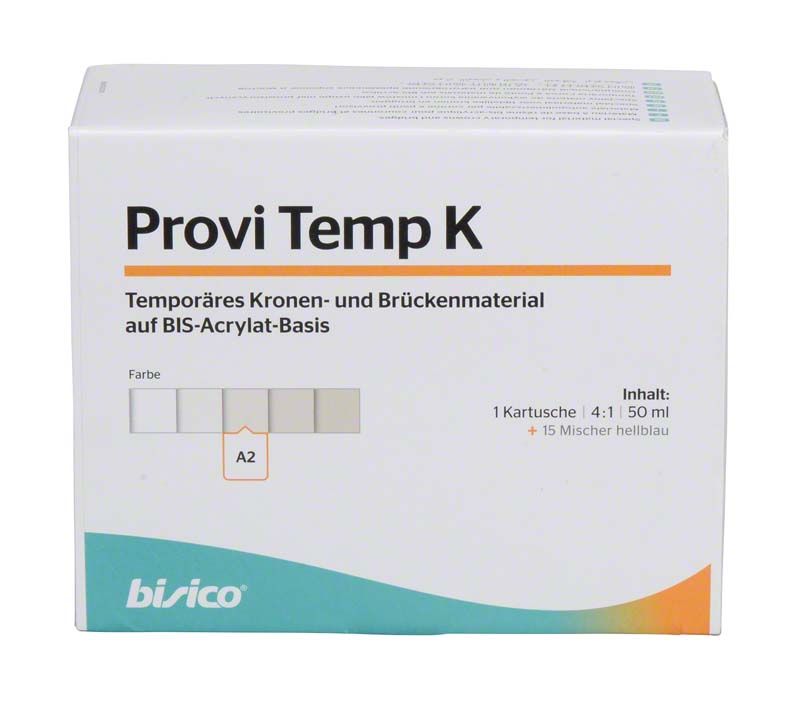Verpackung von Provi Temp K Kartusche A2 mit Farbskala und Produktdetails.