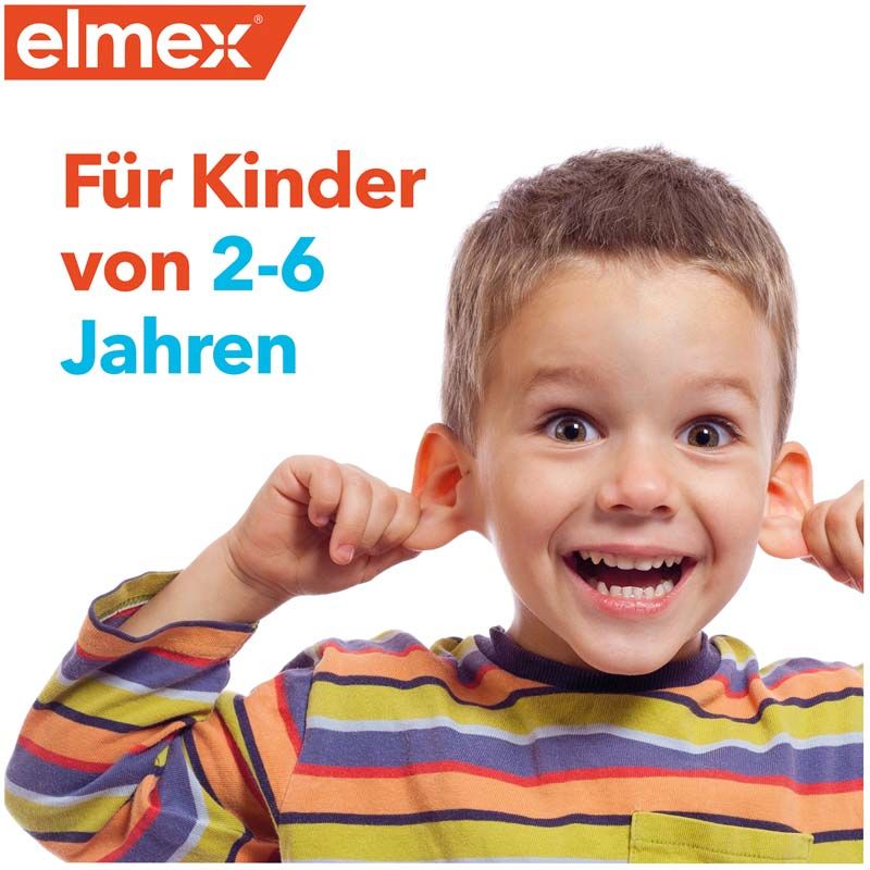 elmex Kinderzahnbürste für Kinder von 2-6 Jahren, buntes Design.