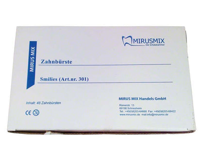 Zahnbürstenverpackung mit Smilies-Motiv, speziell für Kinder konzipiert.