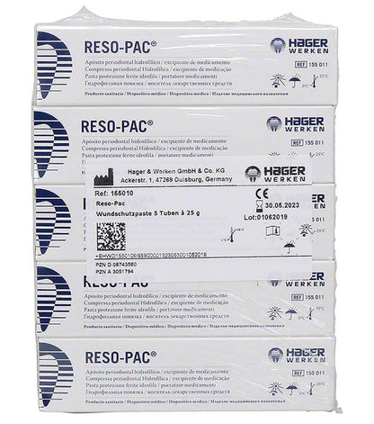 Reso-Pac® Wundschutzpaste Tuben in weißer Verpackung mit Produktdetails.