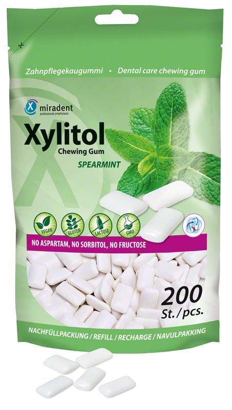 Nachfüllpackung Xylitol Zahnpflegekaugummi Spearmint, 200 Stück.