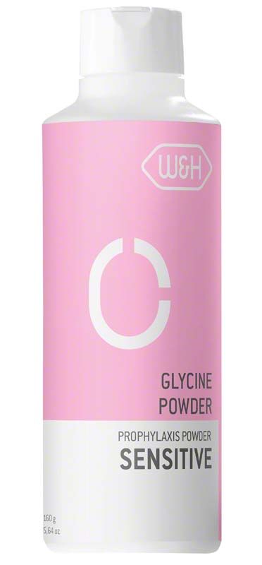 Prophylaxepulver SENSITIVE Flasche mit rosa Etikett und weißem Verschluss.