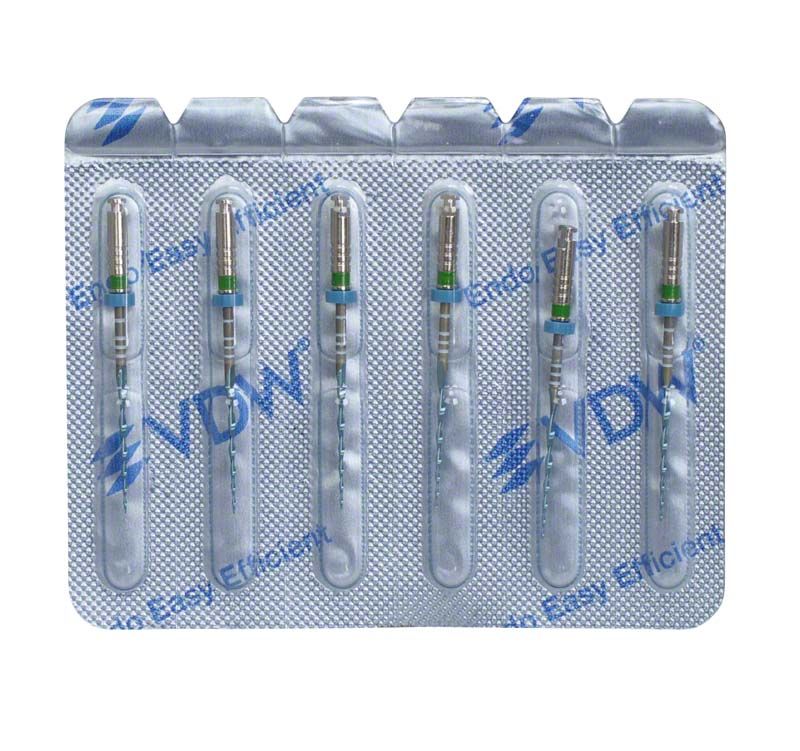 VDW.ROTATE™ NiTi Wurzelkanalfeilen in Blisterverpackung mit sechs Feilen.