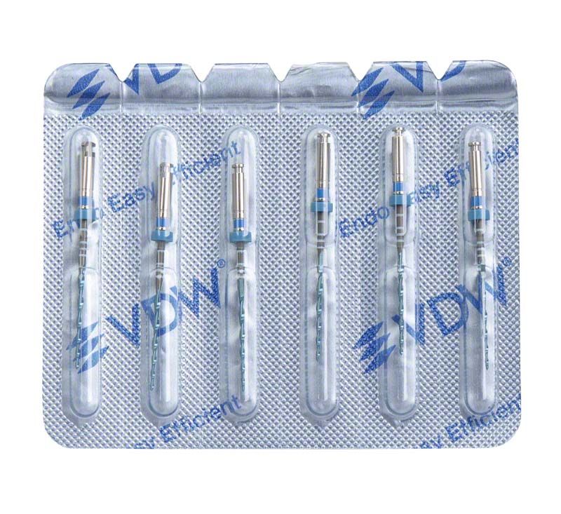 VDW.ROTATE™ NiTi Wurzelkanalfeilen in Blisterverpackung mit sechs Feilen.