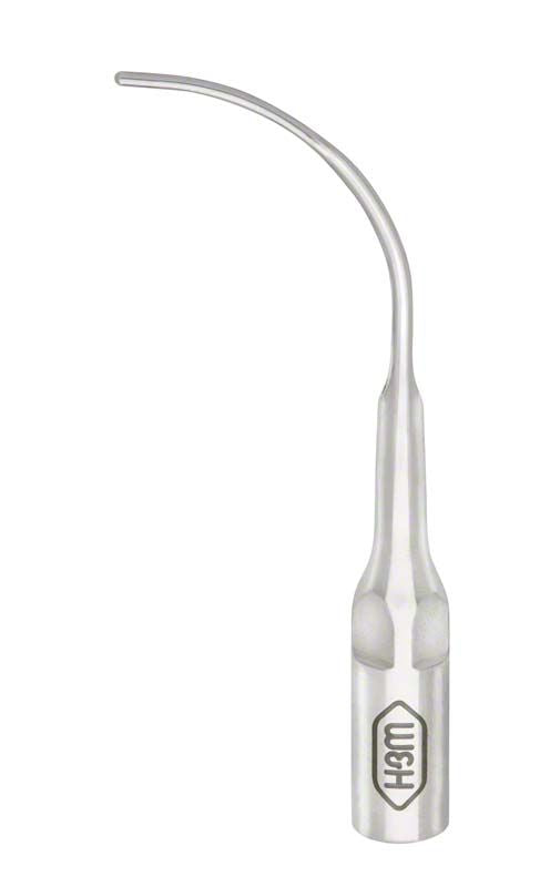Piezo Spitze für Parodontologie Form 3PrQ aus Metall mit gebogener Spitze.