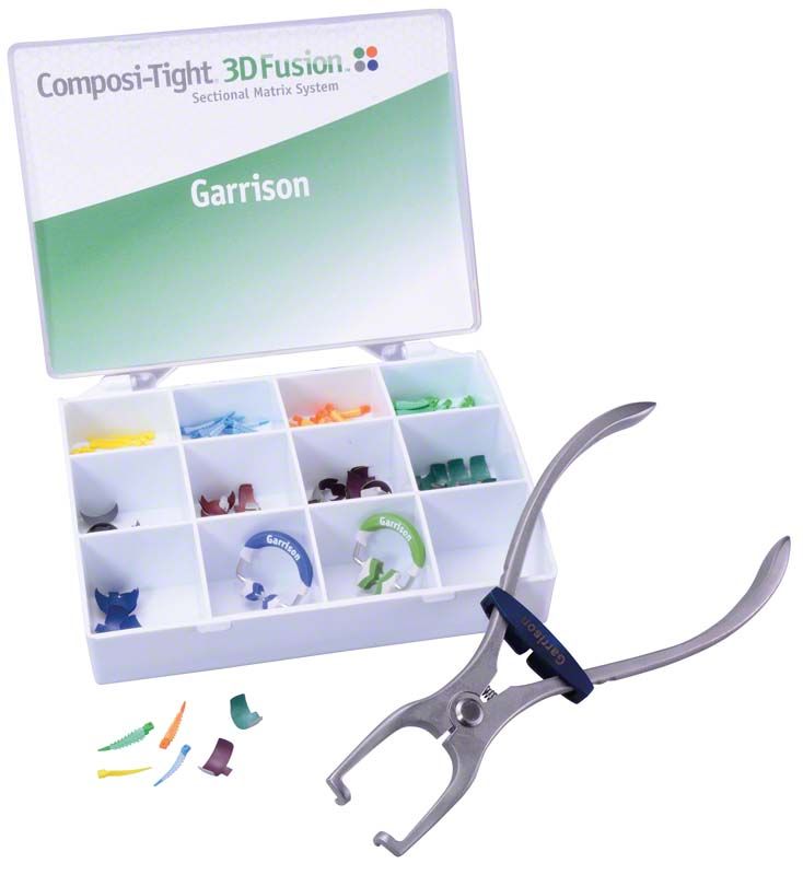 Composi-Tight® 3D Fusion™ Set mit Retentionsringen und Matrizenbändern.