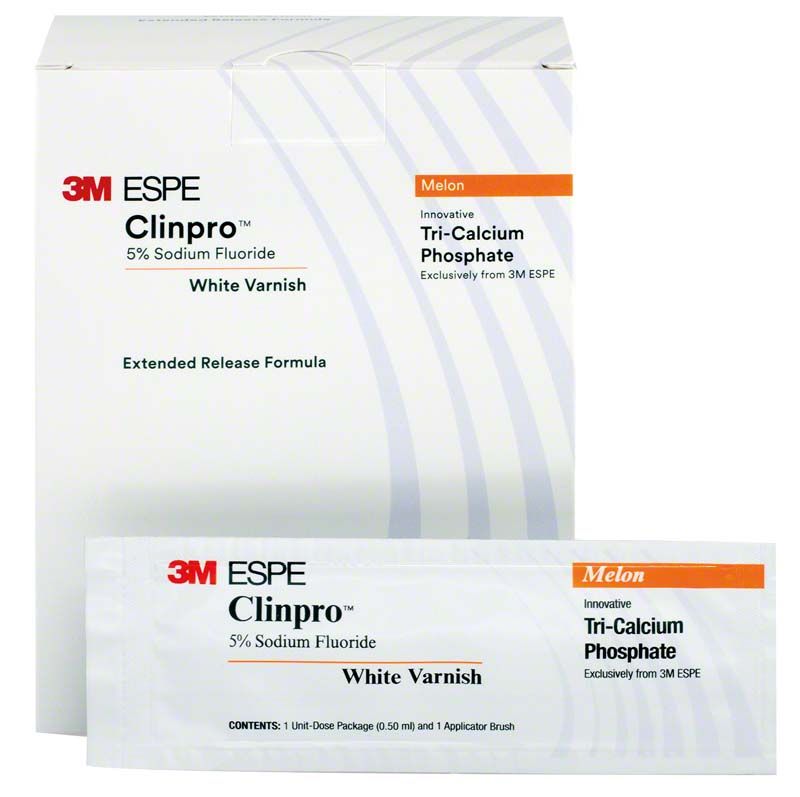 Verpackung von Clinpro™ White Varnish mit TCP, 50 Einzeldosen, Melone.