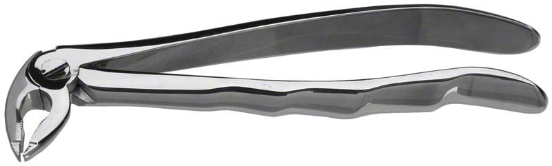 Tiefgreifende Zahnzange für UK Prämolaren mit robustem Rautengriff.