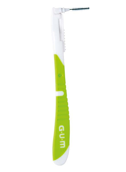 Interdentalbürste GUM® BI-DIRECTION mit grünem Griff und schwenkbarem Bürstenkopf.