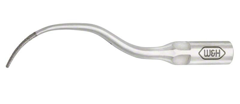Piezo Spitze für Parodontologie Form 5PQ in gebogener Form mit W&H Logo.
