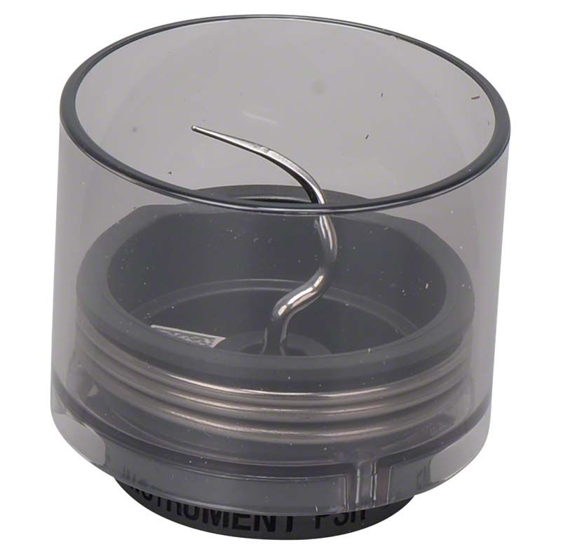 Rechtsgebogenes EMS Piezon® Ultraschallinstrument PSR in transparenter Schutzkappe.