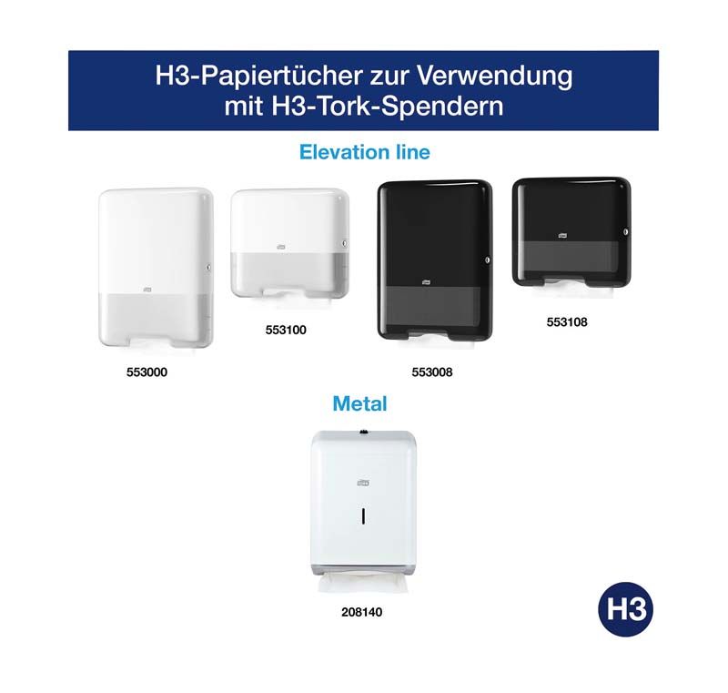 H3-Tork-Spender in verschiedenen Farben für Tork® Advanced Handtücher.