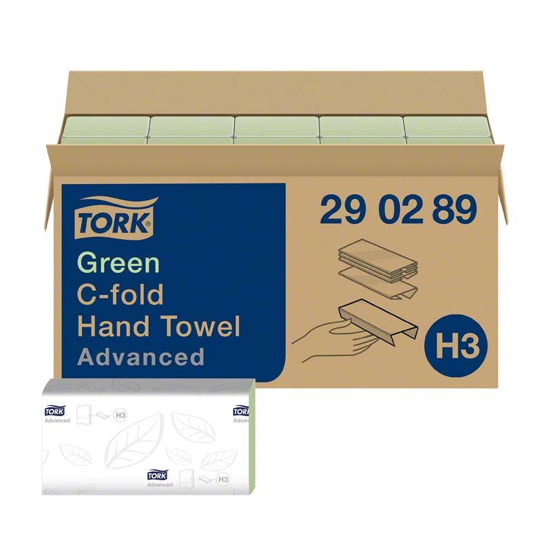 Tork® Advanced C-Falz Handtücher 25 x 41,4 cm in grüner Verpackung.