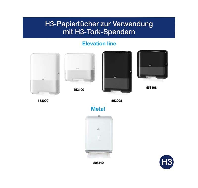 H3-Papiertücher-Spender in verschiedenen Designs und Farben.