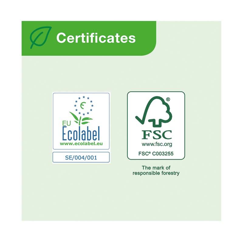 EU Ecolabel- und FSC-Zertifikate für Tork® Advanced Handtücher.