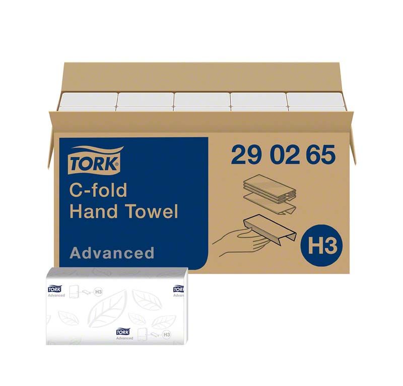 Karton mit Tork® Advanced Handtüchern, C-Falz, 24,8 x 31cm, weiß.