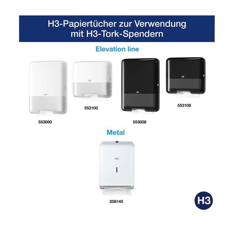 H3-Papiertuchspender der Elevation Line in Weiß und Schwarz.