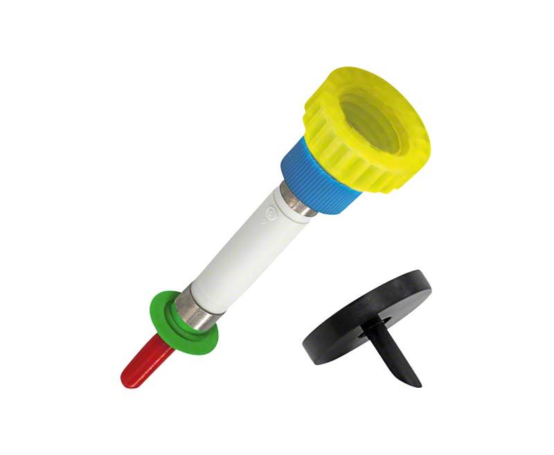 Pumpen-Adapter-Kombination S-DL mit gelbem Standardadapter und Klemmscheibe.