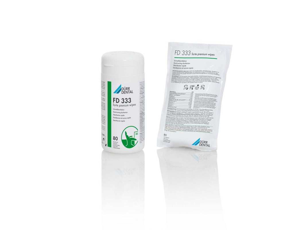 FD 333 forte premium Desinfektionstücher in Spenderdose und Nachfüllpack.