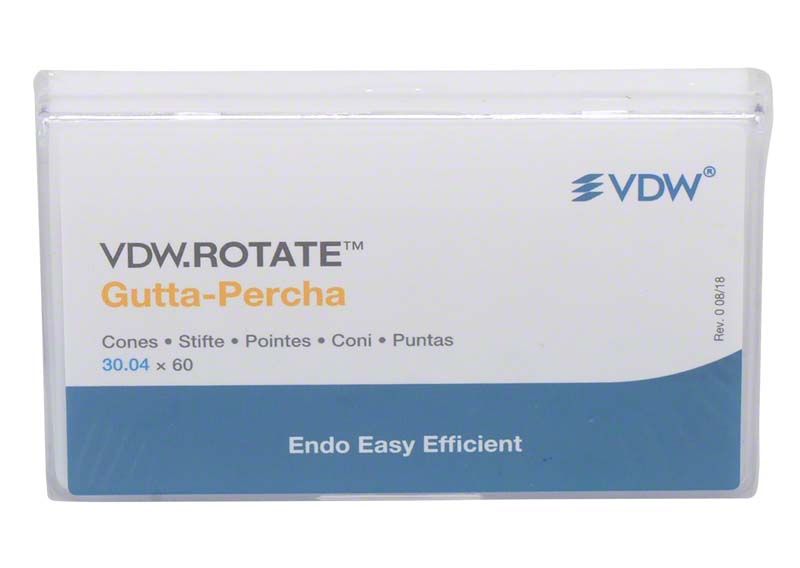 VDW.ROTATE™ Guttapercha 30.04 Packung mit 60 Spitzen für Wurzelkanalbehandlungen.