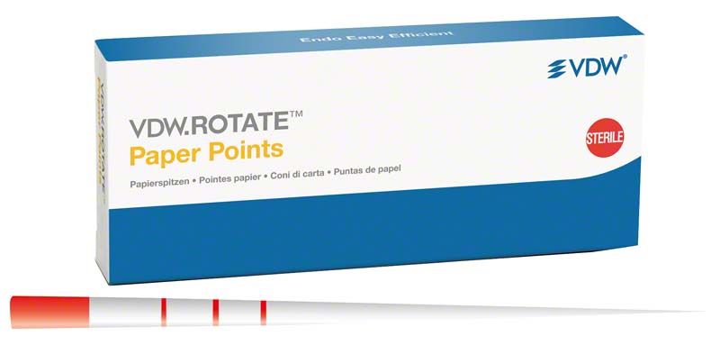 Verpackung der VDW.ROTATE™ Papierspitzen 60.04, farbcodiert und steril.