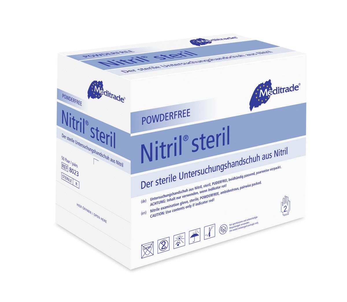 Sterile Nitril® Untersuchungshandschuhe Gr. XL in blauer Verpackung.