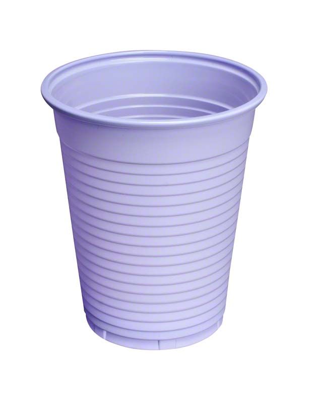 Monoart lila Einweg-Mundspülbecher aus Polypropylen, 180ml, geriffelter Rand.