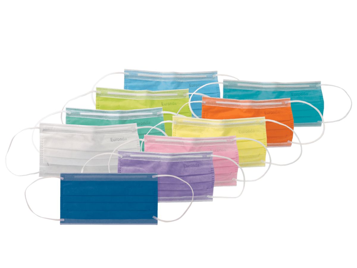 Mehrfarbige Auswahl an Monoart Mundschutz Pro 4 Perfect Fit Masken.