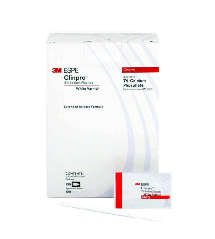 Clinpro™ White Varnish mit TCP, Packung und Einzeldosis Kirsche.