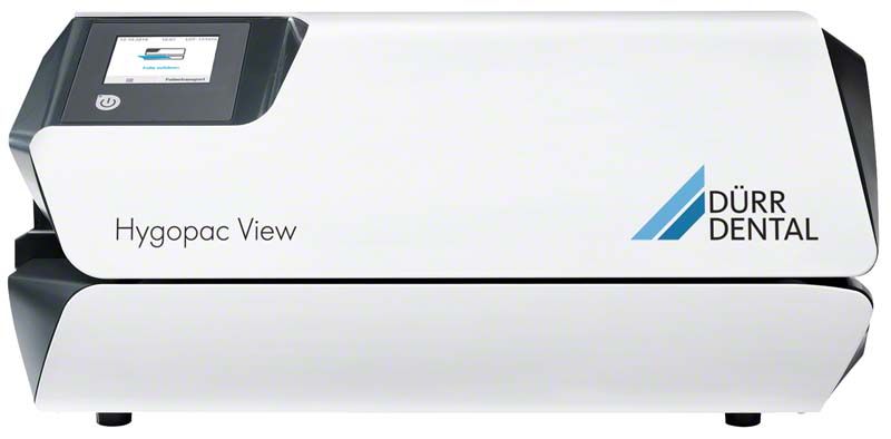 Durchlaufsiegelgerät Hygopac View mit Touch-Display auf weißem Hintergrund.