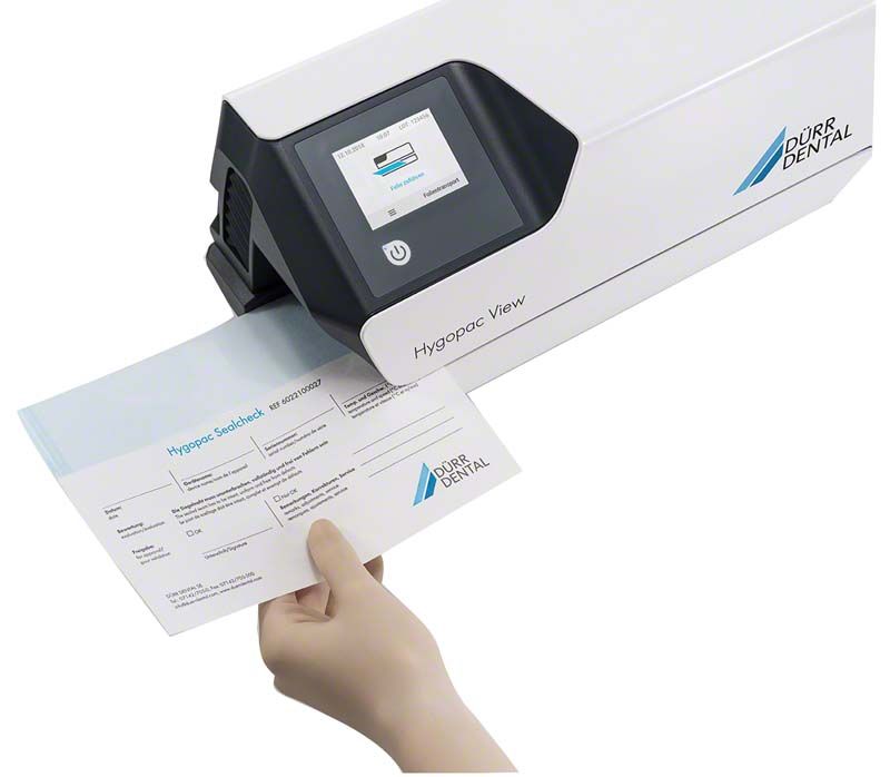 Durchlaufsiegelgerät Hygopac View mit Benutzerhandbuch und intuitivem Touch-Display.