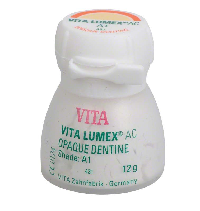 VITA LUMEX® AC Opaque Dentine 12g A1 in weißem Behälter.