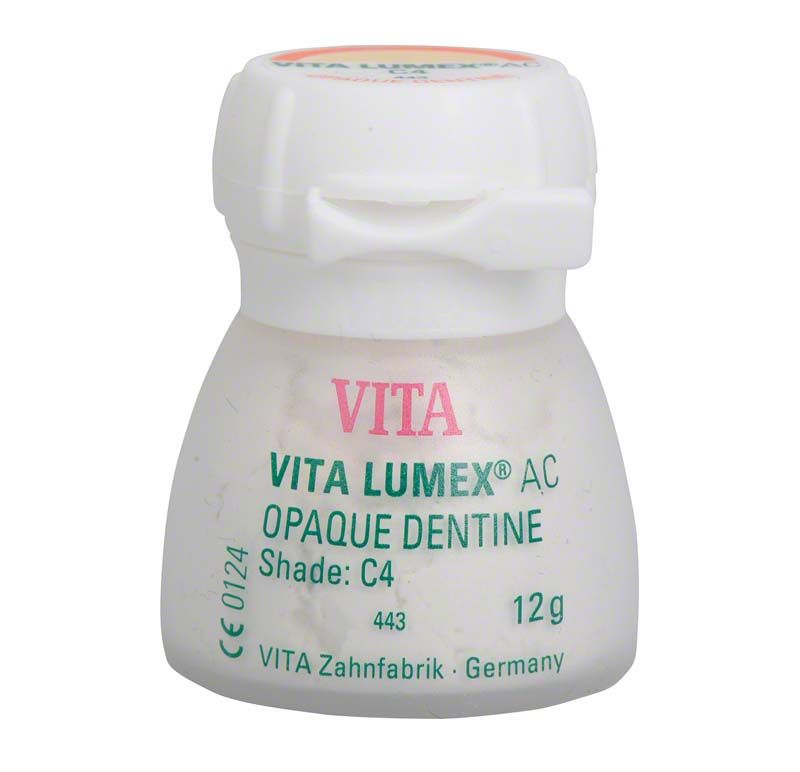 VITA LUMEX® AC Opaque Dentine 12g C4 in weißem Behälter.
