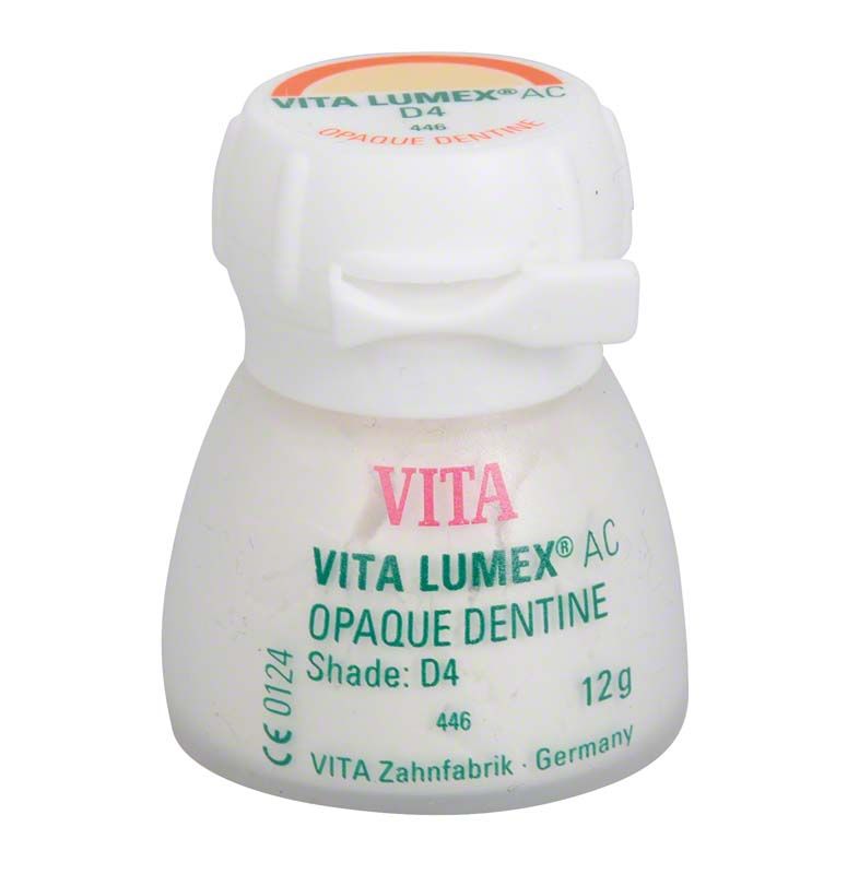 VITA LUMEX® AC Opaque Dentine 12g D4 in weißem Behälter mit Etikett.