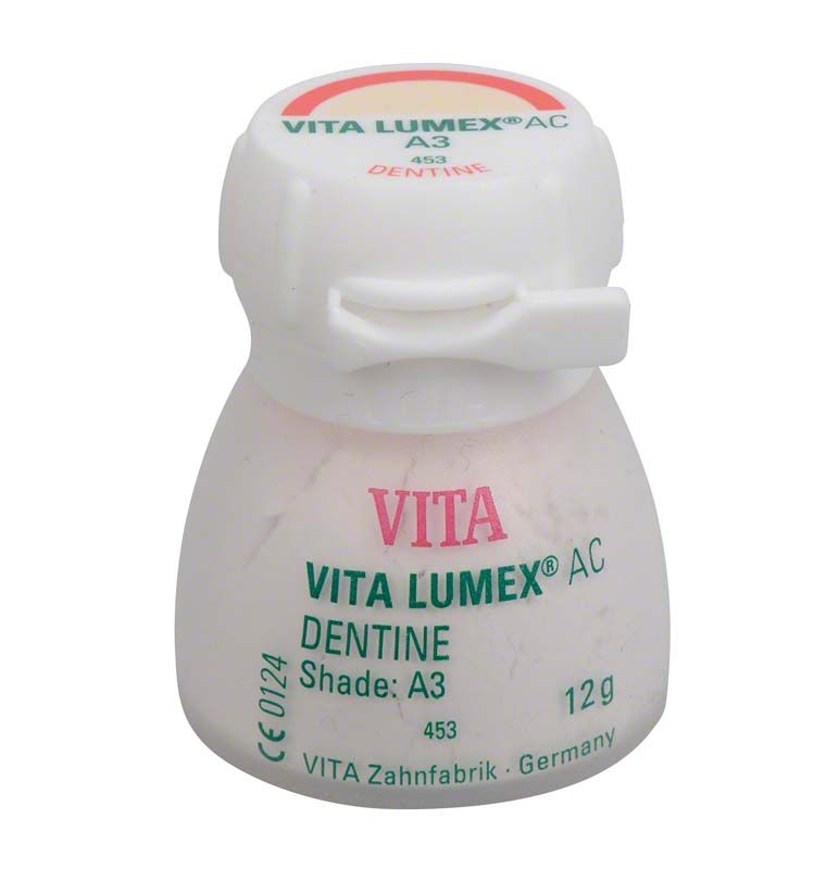VITA LUMEX® AC Dentine 12g A3 Keramikpulver in weißem Behälter.