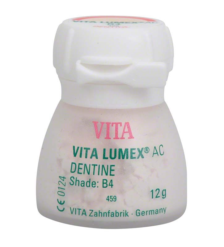 VITA LUMEX® AC Dentine 12g B4 in weißem Behälter.