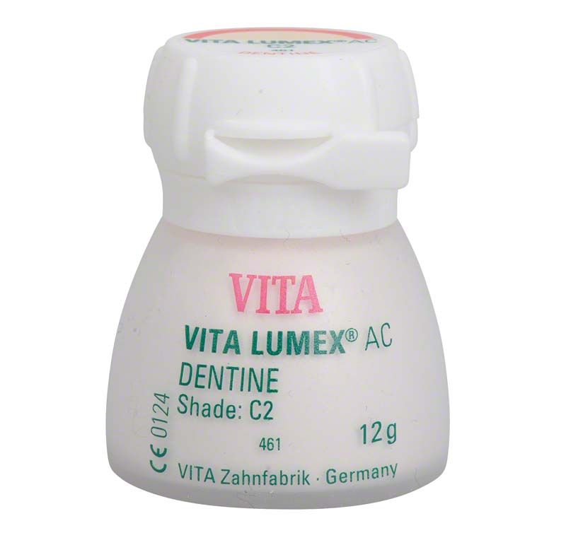 VITA LUMEX® AC Dentine 12g C2 Zahnpulver in weißem Behälter.