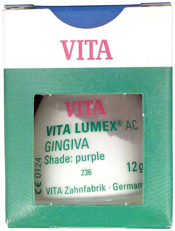 VITA LUMEX® AC Gingiva 12g in lila Verpackung mit Sichtfenster.