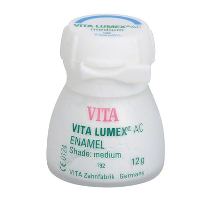 VITA LUMEX® AC Enamel 12g, mittlere Schattierung, auf weißem Hintergrund.