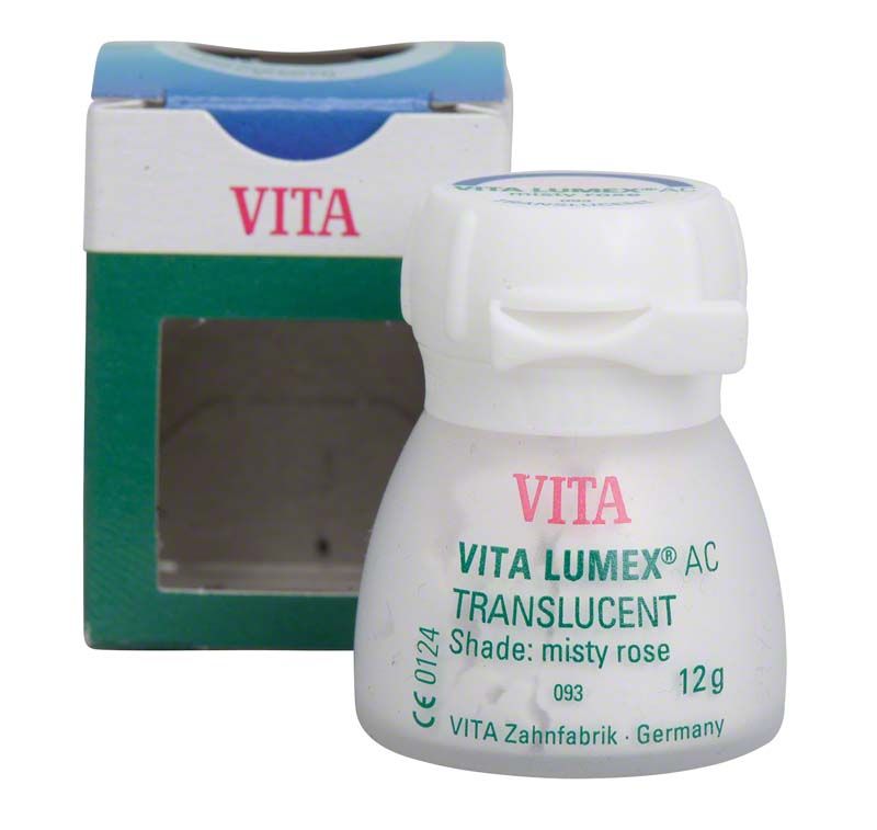 VITA LUMEX® AC Translucent 12g in misty-rose mit Verpackung im Hintergrund