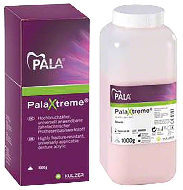 PalaXtreme® Pulver 1000g rosa, Verpackung und Flasche nebeneinander.