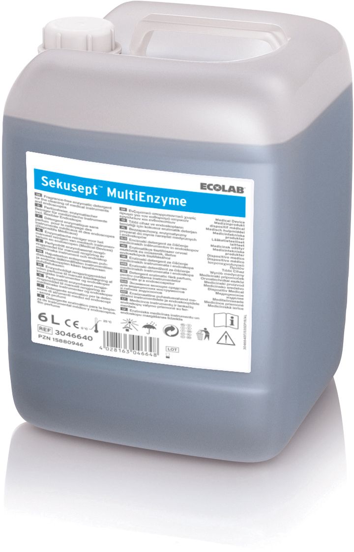 Sekusept™ MultiEnzyme 6l Kanister mit Etikett und blauer Flüssigkeit