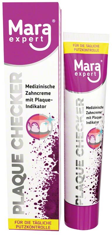 Medizinische Zahnpasta Mara Expert Plaque Checker mit Verpackung.