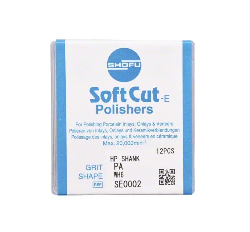 Verpackung der SoftCut-E HP PA Polierer WH6 mit Produktinformationen.