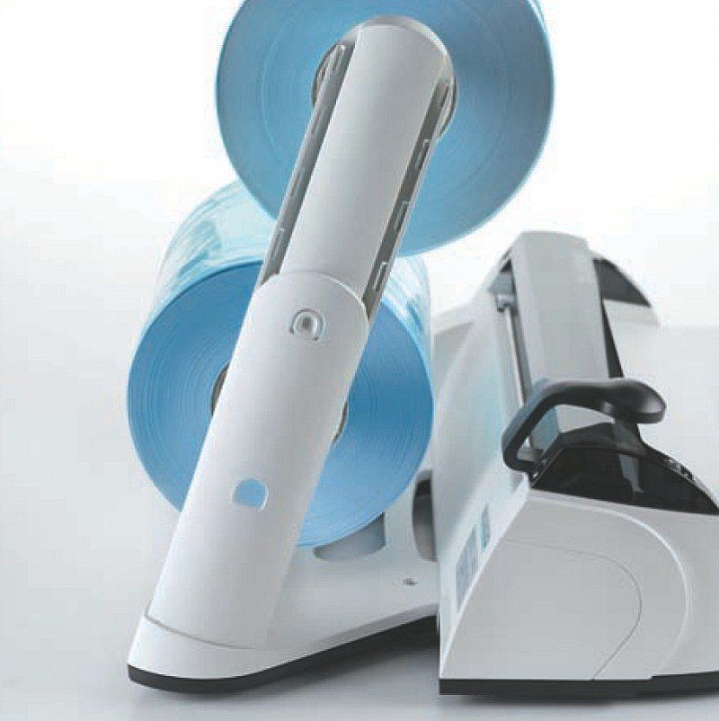 Euroseal Valida Foliensiegelgerät mit eingelegter blauer Folienrolle und Rollenhalter.